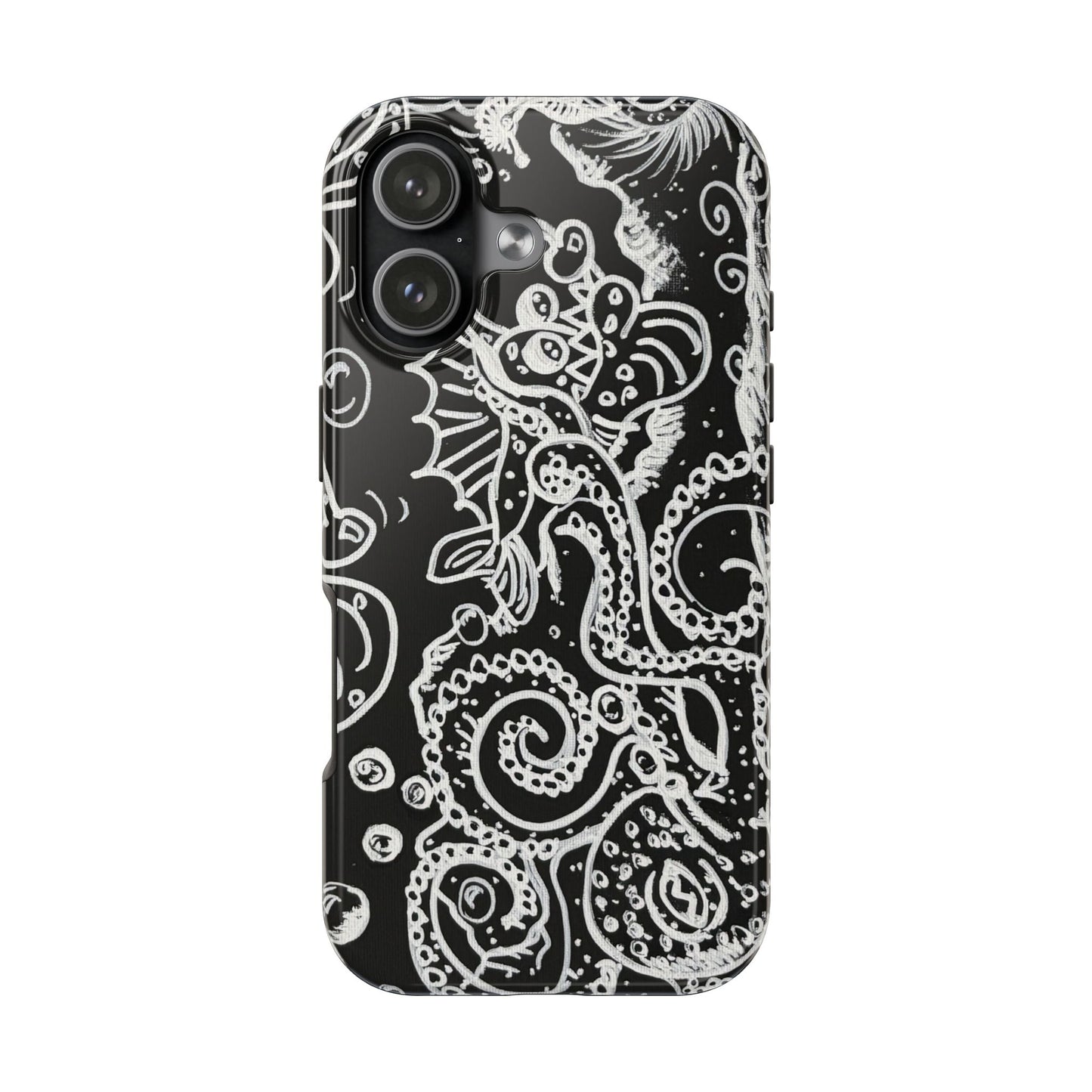 Octopus Kraken Tough Phone Case — Black & White Nautical Illustration, Durable Protective Cover