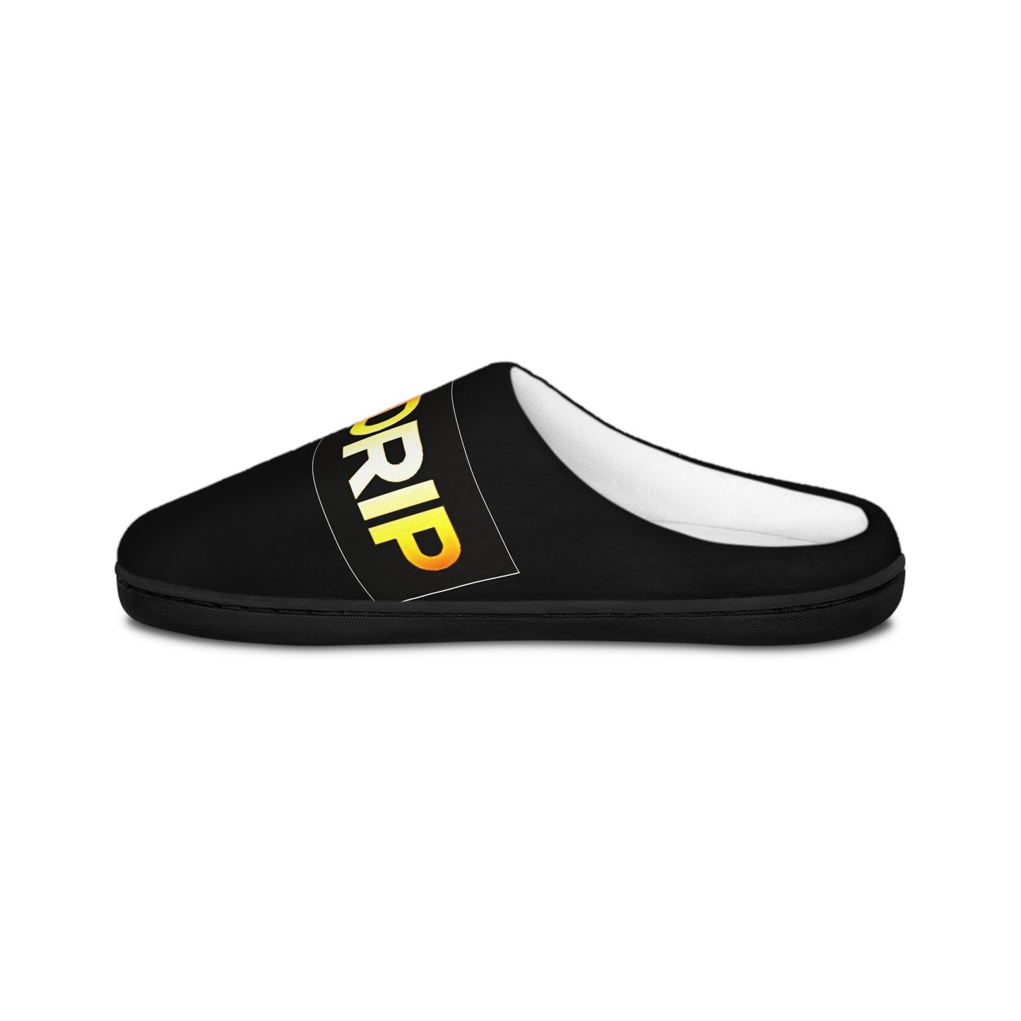Men's Indoor Slippers — Black Geometric Diamond & Bold Typography Cozy Slides