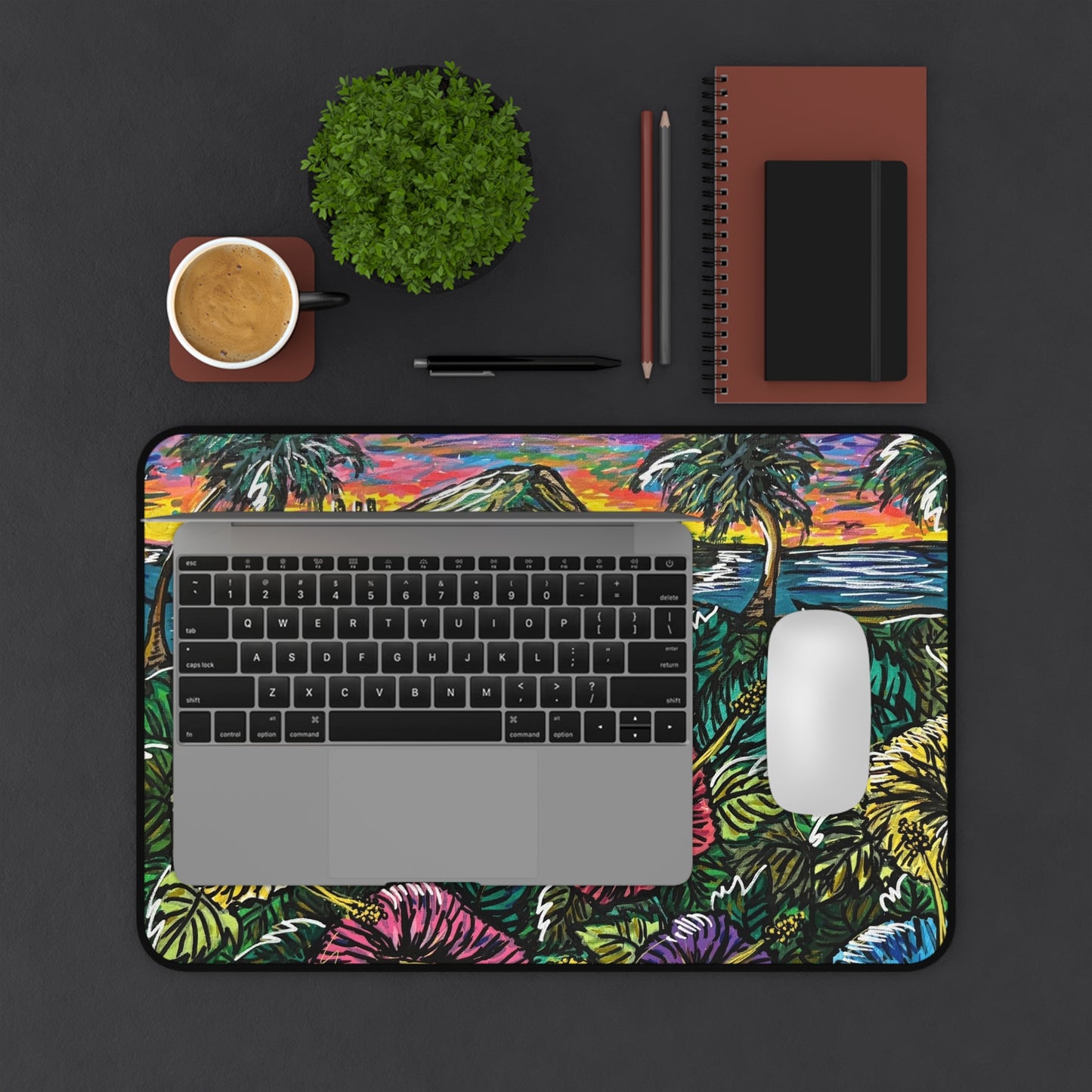 Tropical Hibiscus Desk Mat — Colorful Island Landscape Mouse Pad