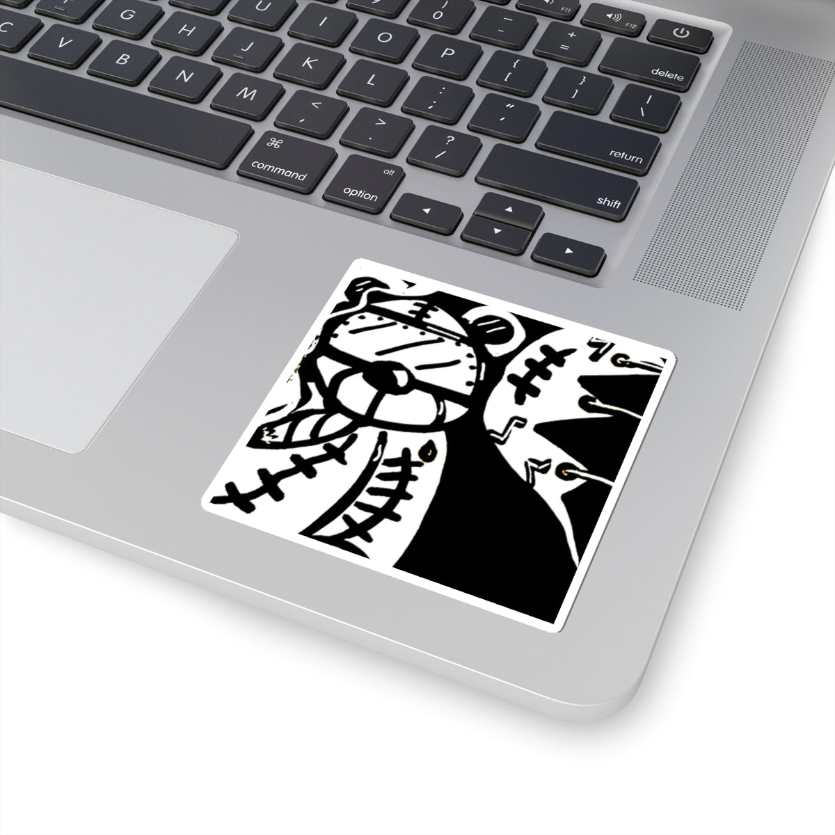 Black & White Teddy Bear Kiss-Cut Sticker — Cute Grunge Bear Laptop Decal