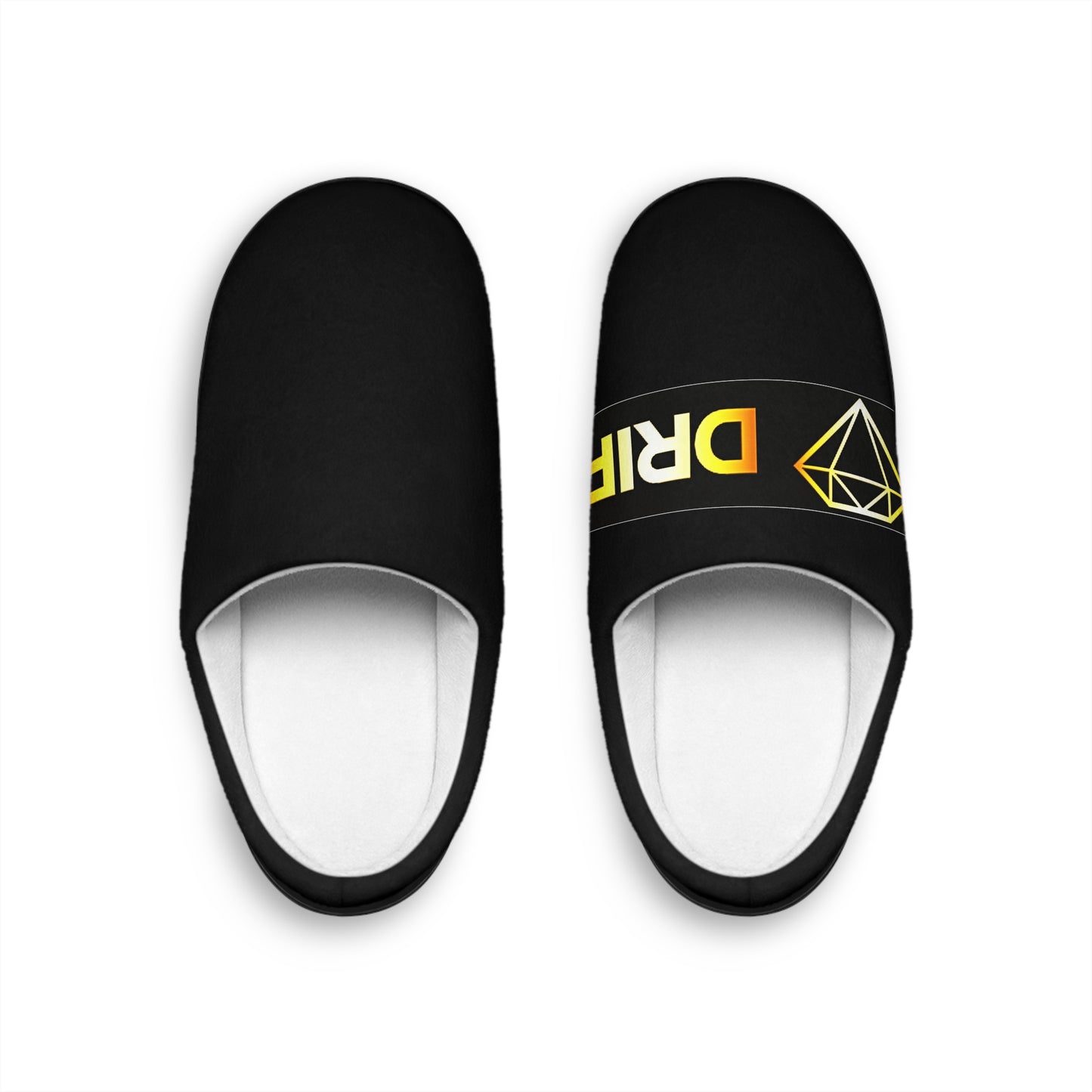 Men's Indoor Slippers — Black Geometric Diamond & Bold Typography Cozy Slides