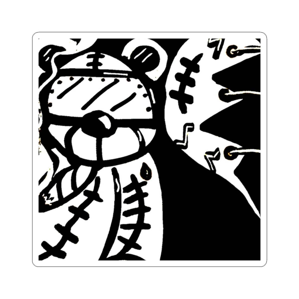 Black & White Teddy Bear Kiss-Cut Sticker — Cute Grunge Bear Laptop Decal