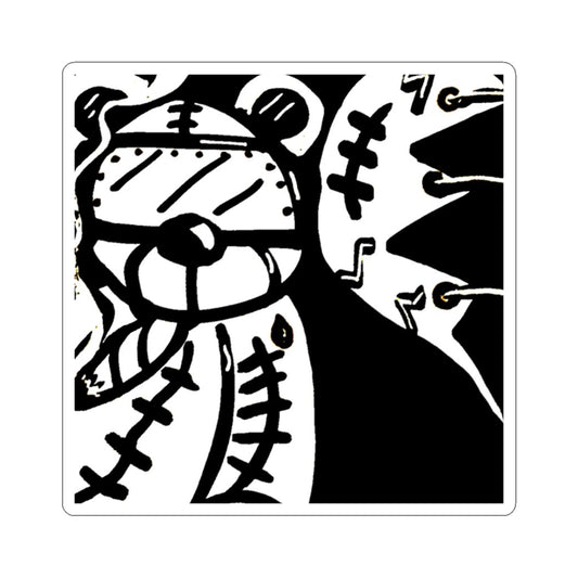 Black & White Teddy Bear Kiss-Cut Sticker — Cute Grunge Bear Laptop Decal